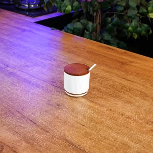 Modern Porcelain Sugar Bowl 300ml with Wooden Lid & Spoon1