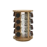 Momaz 16pcs Rotating Glass Spice Jar with Wooden Stand