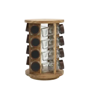 Momaz 16pcs Rotating Glass Spice Jar with Wooden Stand