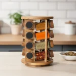 Momaz 16pcs Rotating Glass Spice Jar with Wooden Stand1