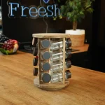 Momaz 16pcs Rotating Glass Spice Jar with Wooden Stand2