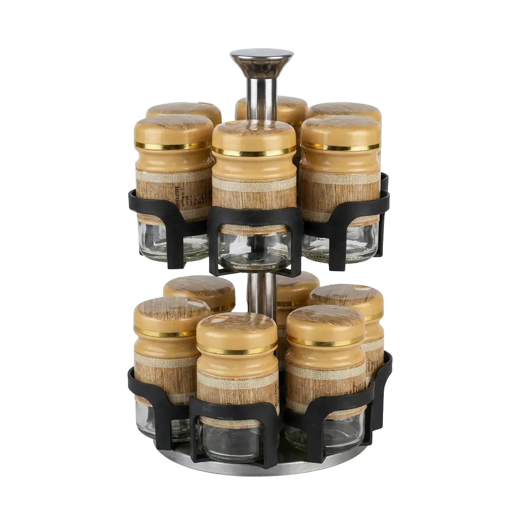 Momaz 2 Tiers Rotating 12pcs Glass Spice Jar Set with Metal Stand