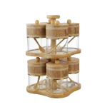 Momaz 2 Tiers Rotating 8pcs Glass Spice Jar Set with Wooden Stand