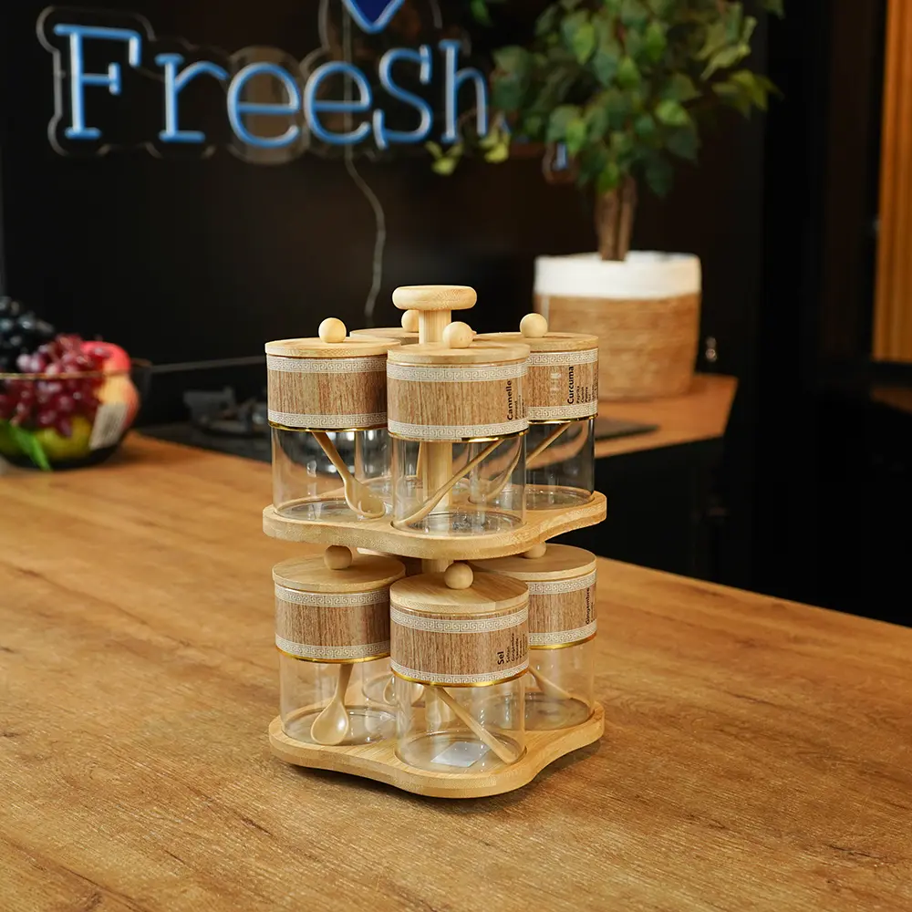 Momaz-2-Tiers-Rotating-8pcs-Glass-Spice-Jar-Set-with-Wooden-Stand2 Momaz 2 Tiers Rotating 8pcs Glass Spice Jar Set with Wooden Stand2
