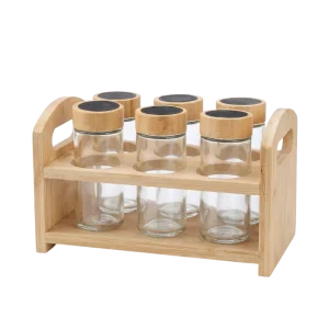 Momaz 6pcs Glass Spice Jar Set with Wooden Rack