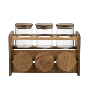 Momaz 6pcs Glass Spice Jar Set with Wooden Stand