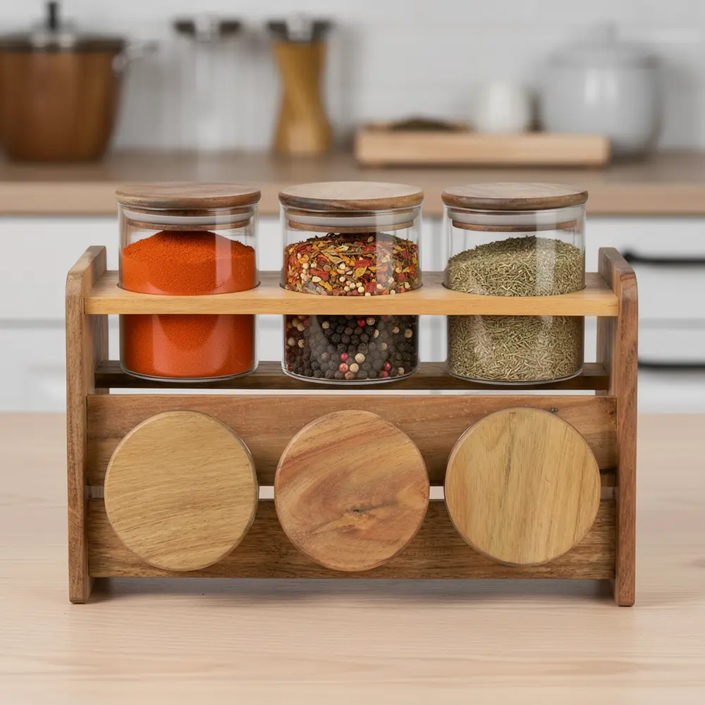 Momaz-6pcs-Glass-Spice-Jar-Set-with-Wooden-Stand1 Momaz 6pcs Glass Spice Jar Set with Wooden Stand1