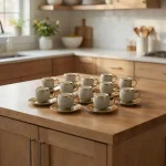 Momaz Coffee Cups Set with Saucers Gold Rim Luxury Design 12 Pieces Grey & Gold Professional Drinkware in lebanon1