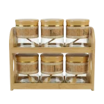 Momaz Glass 6pcs Spice Jar Set with Bamboo Rack
