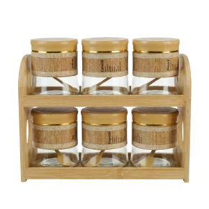 Momaz Glass 6pcs Spice Jar Set with Bamboo Rack