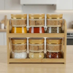 Momaz Glass 6pcs Spice Jar Set with Bamboo Rack1