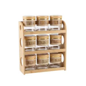 Momaz Glass 9pcs Spice Jar Set with Bamboo Rack