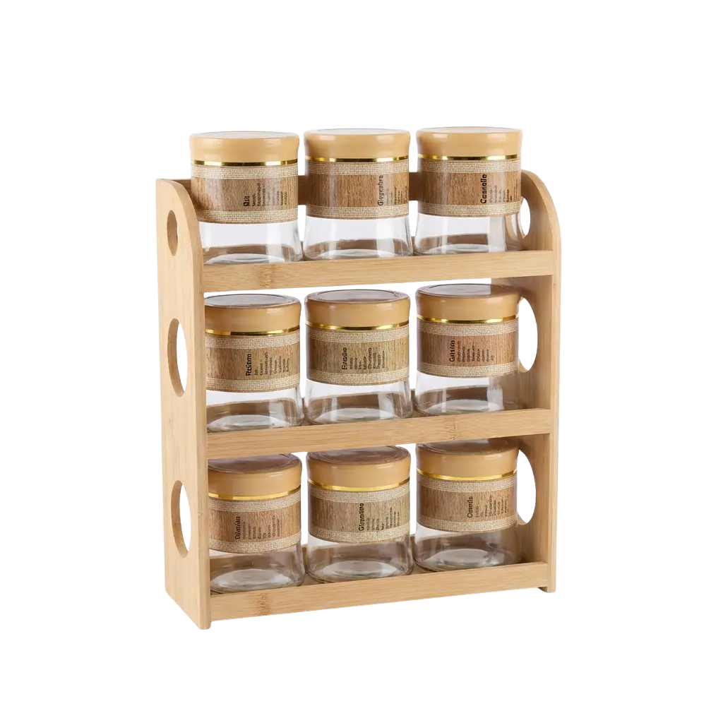 Momaz-Glass-9pcs-Spice-Jar-Set-with-Bamboo-Rack Momaz Glass 9pcs Spice Jar Set with Bamboo Rack