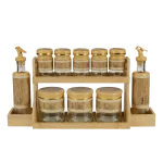 Momaz Glass Spice & Oil Dispenser Set with Wooden Rack