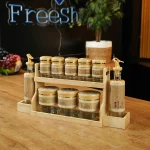 Momaz Glass Spice & Oil Dispenser Set with Wooden Rack2