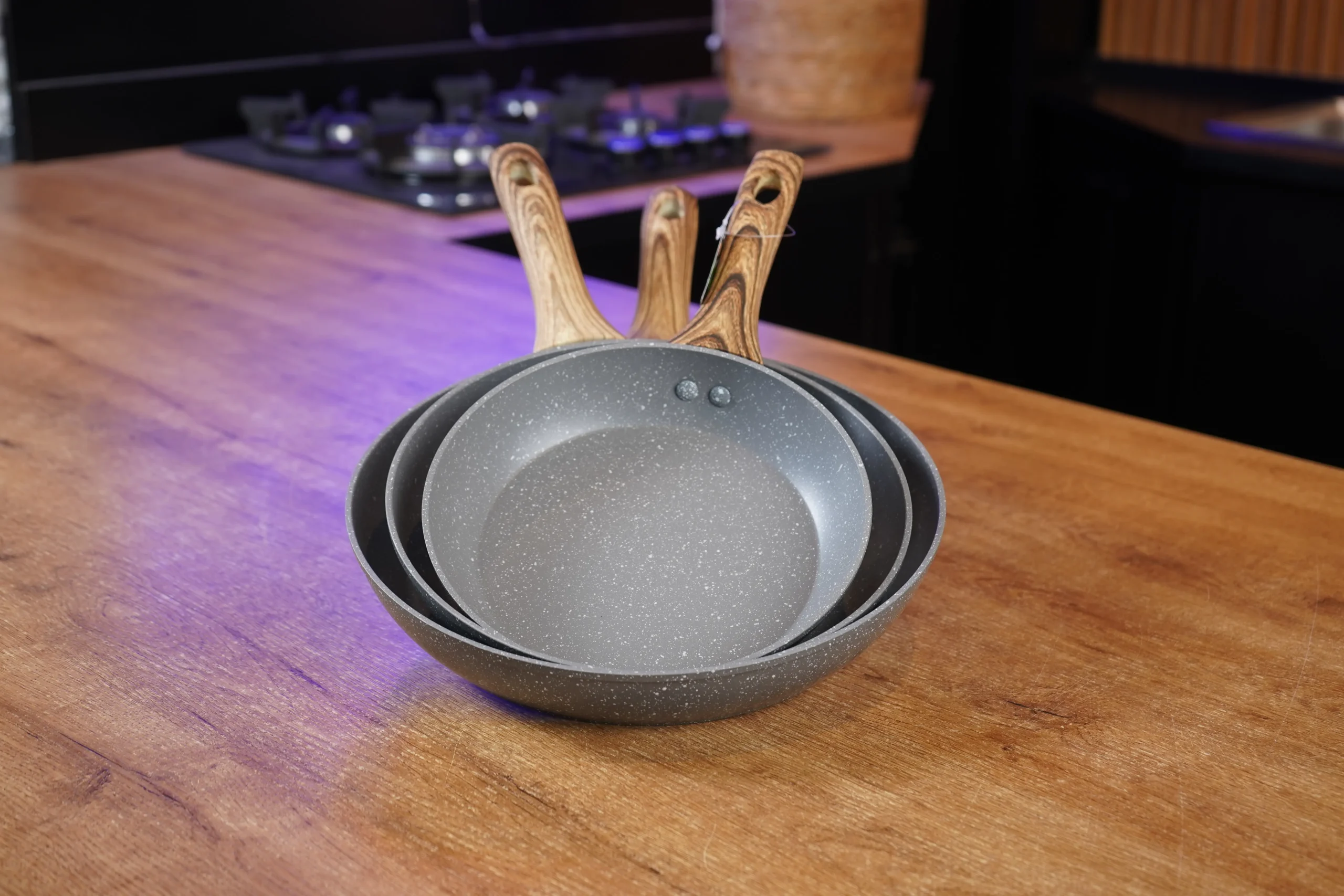 Momaz Granite Non Stick Frying Pan Grey Set of 3 Pieces1