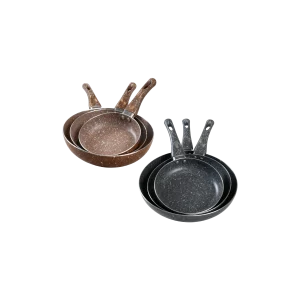Momaz Granite Non Stick Frying Pan Set of 3 Pieces & 2 Colors Brown and Grey