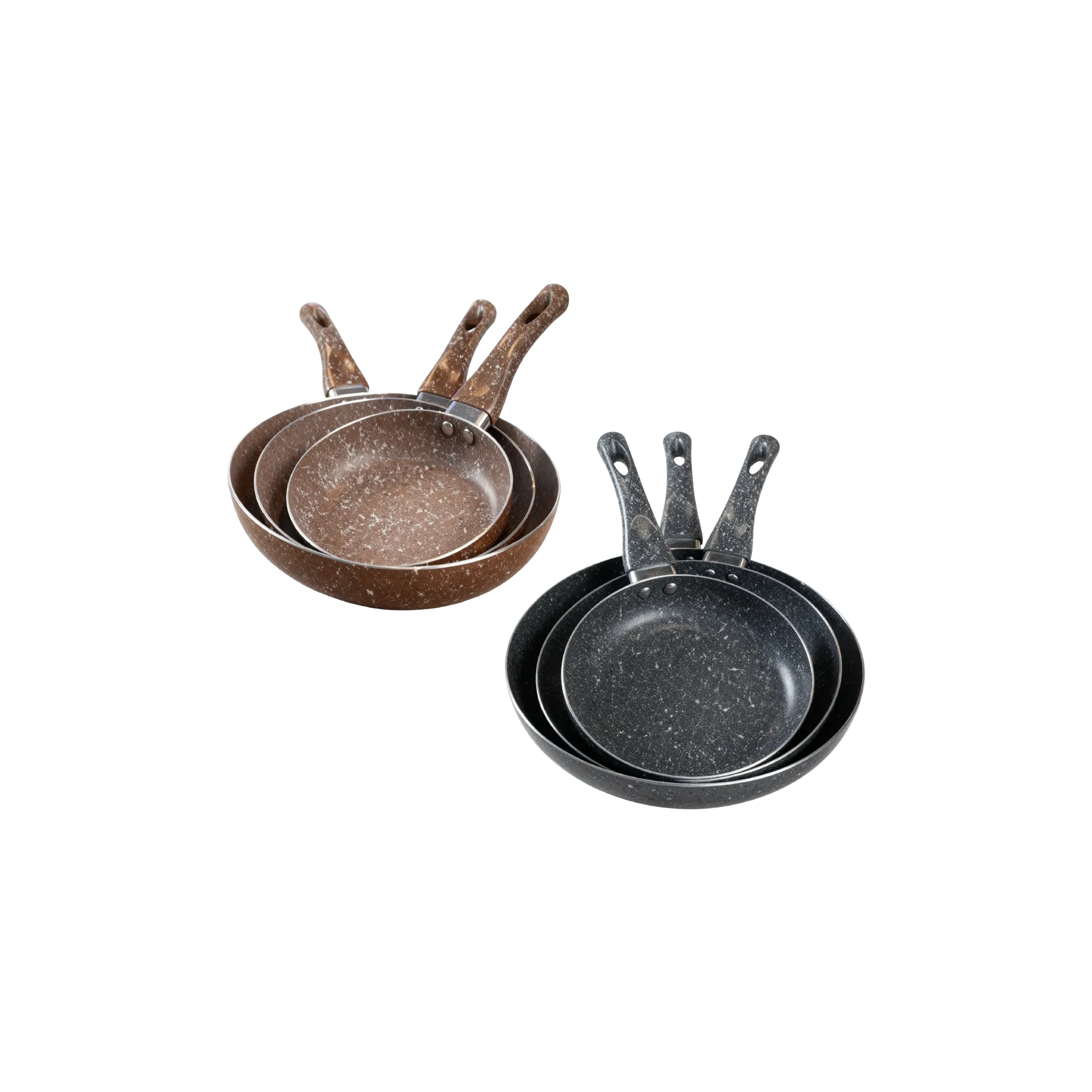 Momaz Granite Non Stick Frying Pan Set of 3 Pieces & 2 Colors Brown and Grey
