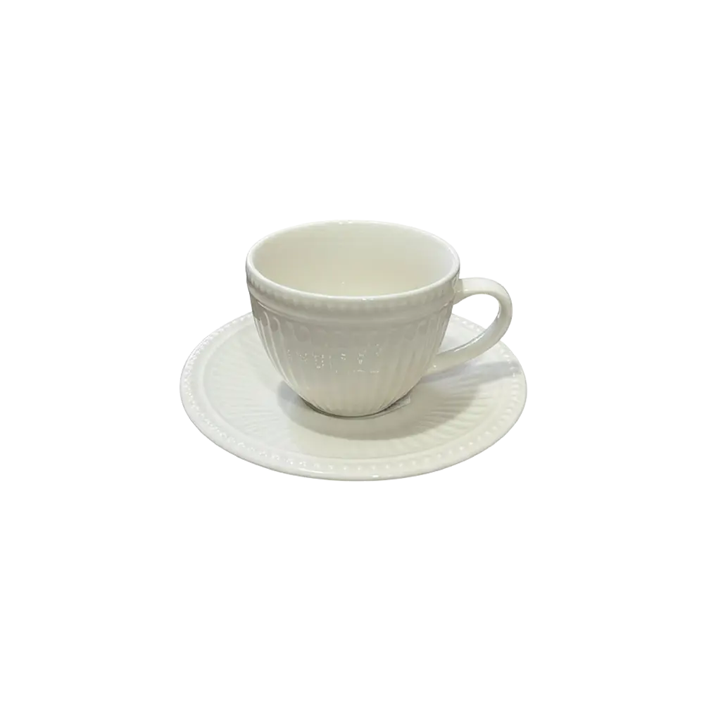 Momaz White Coffee Cups Set with Saucers Ribbed Classic Design 12 Pieces Professional Drinkware in lebanon