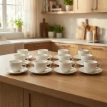 Momaz White Coffee Cups Set with Saucers Ribbed Classic Design 12 Pieces Professional Drinkware in lebanon1