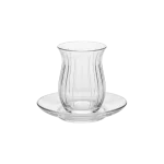 Pasabahce Glass Wavy Ribbed Design 6pcs Tea Cups & Saucer Set 138ml