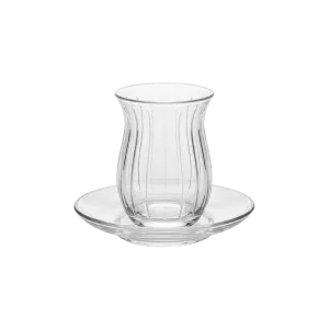 Pasabahce Glass Wavy Ribbed Design 6pcs Tea Cups & Saucer Set 138ml