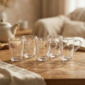 Premium Clear Glass 6pcs Tea Cups Set with Handle 105ml1