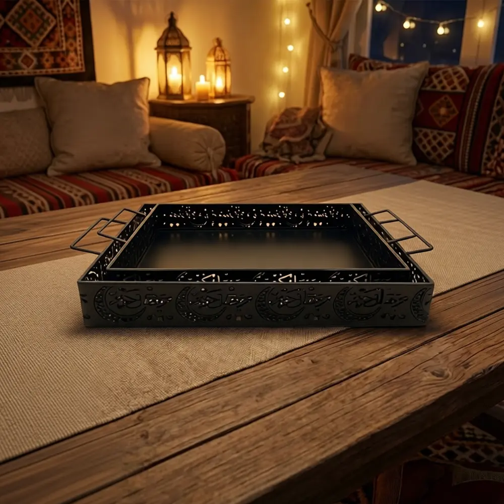 Ramadan-2pcs-Black-Calligraphy-Serving-Tray-Set1 Ramadan 2pcs Black Calligraphy Serving Tray Set1