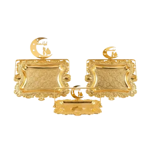 Ramadan Metal 3pcs Gold Crescent Design Serving Tray Set