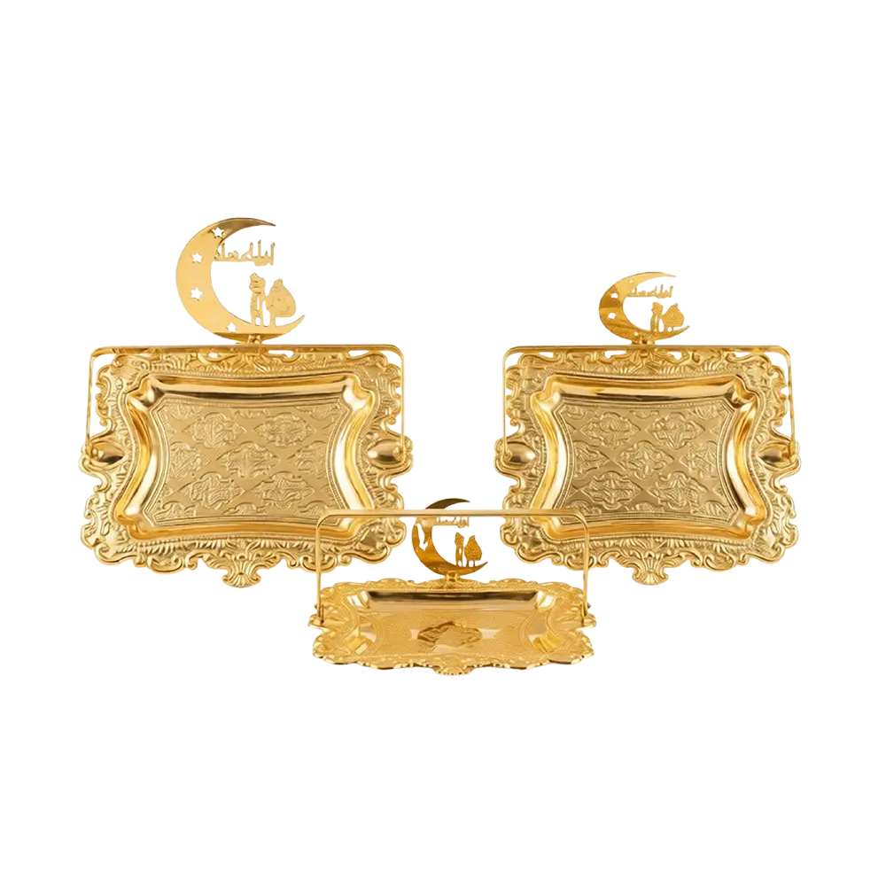 Ramadan-Metal-3pcs-Gold-Crescent-Design-Serving-Tray-Set Ramadan Metal 3pcs Gold Crescent Design Serving Tray Set