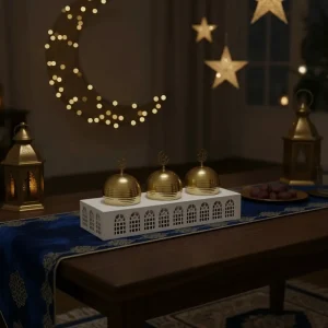 Ramadan Metal Gold Dome Design 3 Bowls Serving Set1
