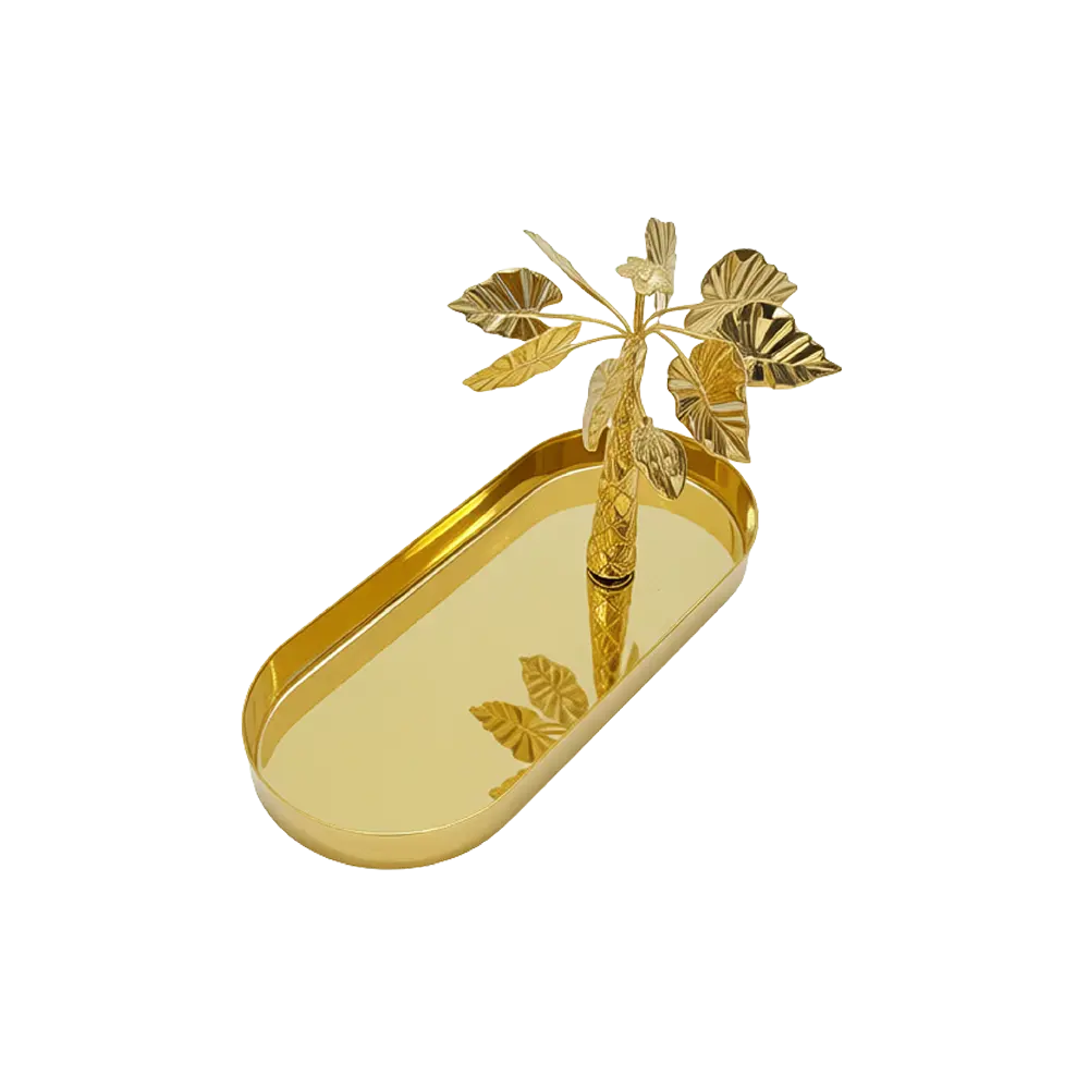 Ramadan-Metal-Gold-Palm-Tree-Design-Serving-Tray Ramadan Metal Gold Palm Tree Design Serving Tray