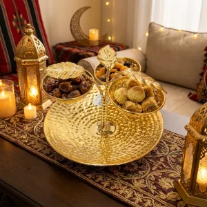 Ramadan Metal Gold Serving Circular Tray1