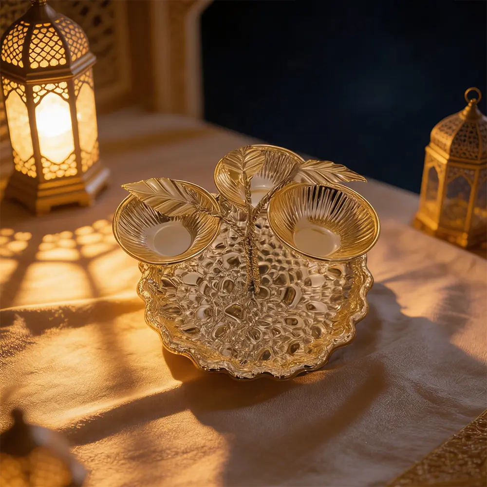 Ramadan Metal Gold Serving Tray1