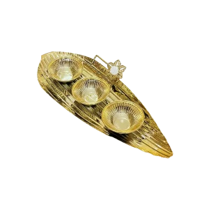Ramadan Metal Gold Three Bowl with Serving Tray