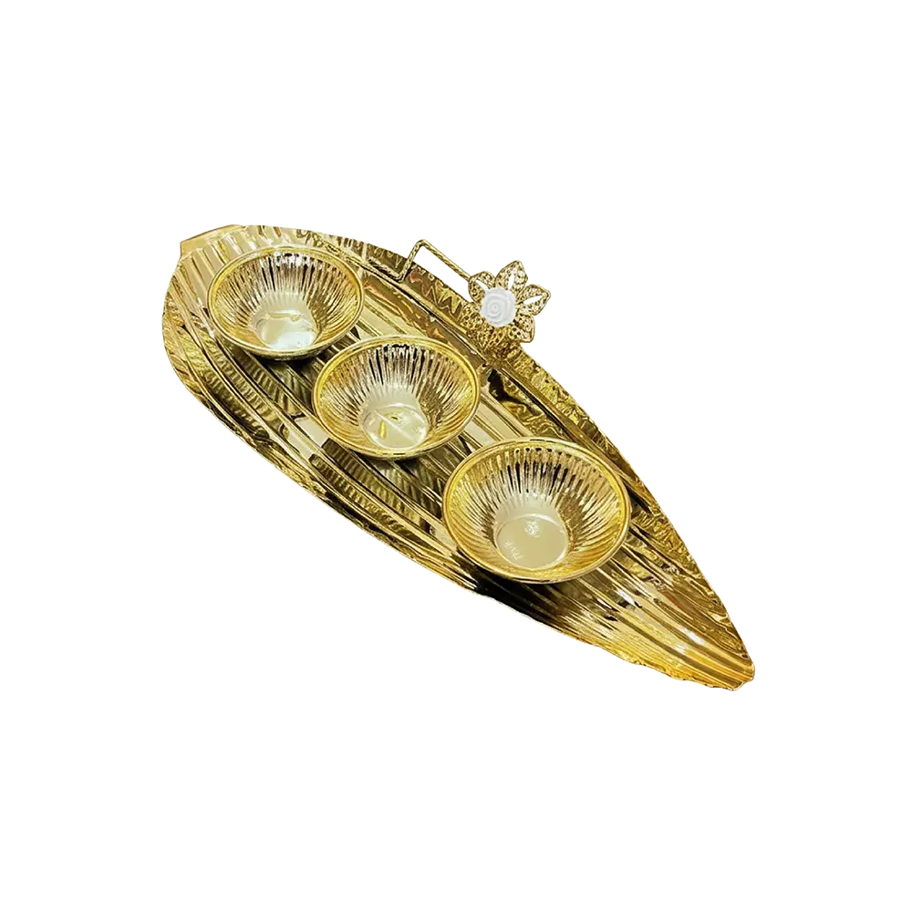 Ramadan-Metal-Gold-Three-Bowl-with-Serving-Tray Ramadan Metal Gold Three Bowl with Serving Tray