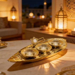 Ramadan Metal Gold Three Bowl with Serving Tray1