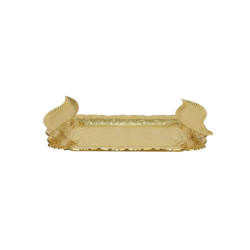 Ramadan Metal Golden Bird Handle Design Serving Tray