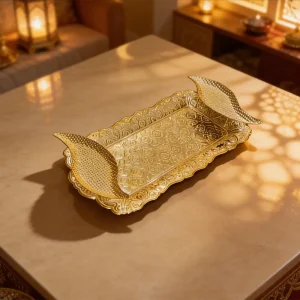 Ramadan Metal Golden Bird Handle Design Serving Tray1