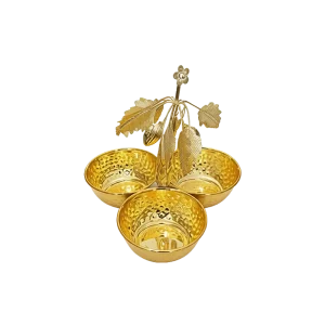 Ramadan Metal Golden Leaf Design Serving Trio