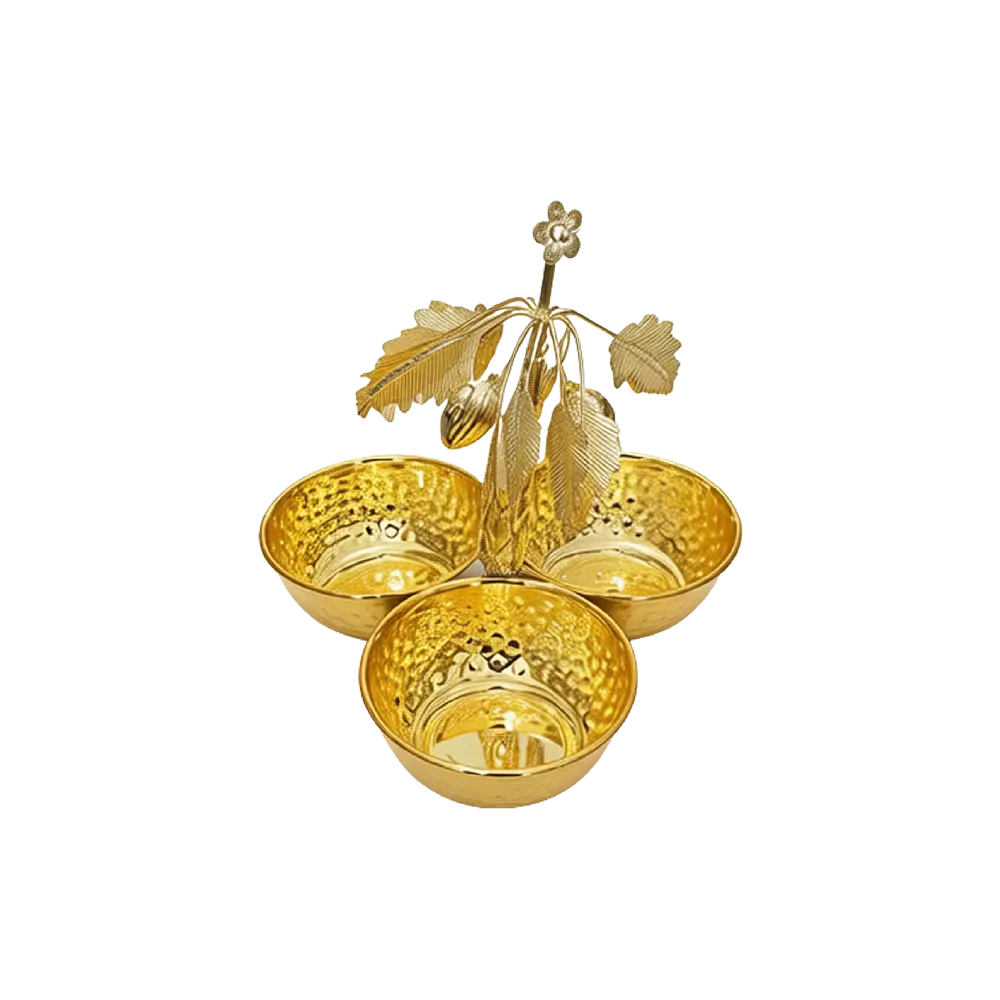 Ramadan Metal Golden Leaf Design Serving Trio