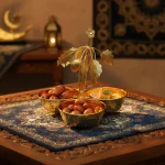 Ramadan Metal Golden Leaf Design Serving Trio1