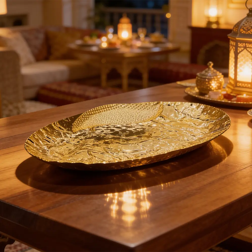 Ramadan-Metal-Golden-Oval-Design-Serving-Tray1 Ramadan Metal Golden Oval Design Serving Tray1