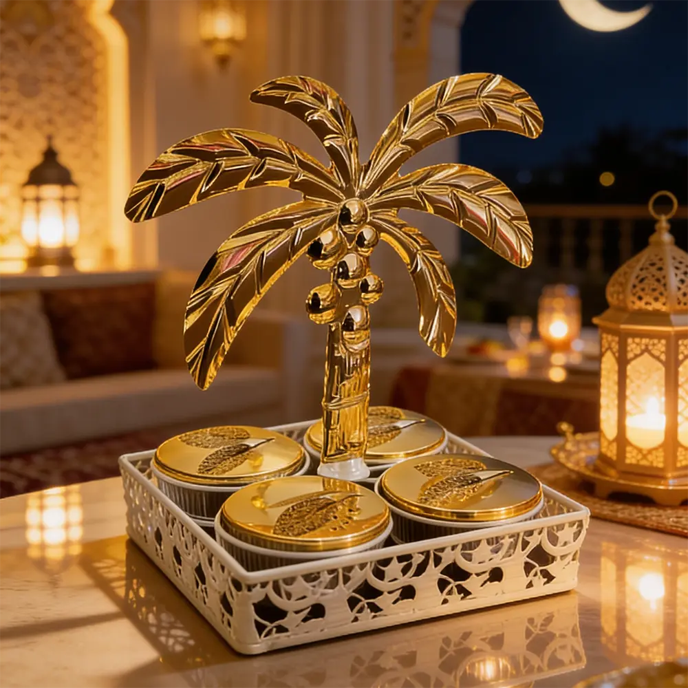 Ramadan Metal Golden Palm 4pcs Serving Set1