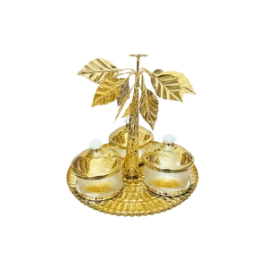 Ramadan Metal Golden Palm Tree Design 3pcs Serving Set