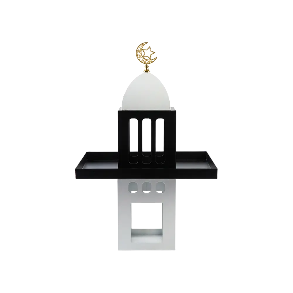 Ramadan-Metal-Mosque-Black-&-White-Serving-Stand Ramadan Metal Mosque Black & White Serving Stand