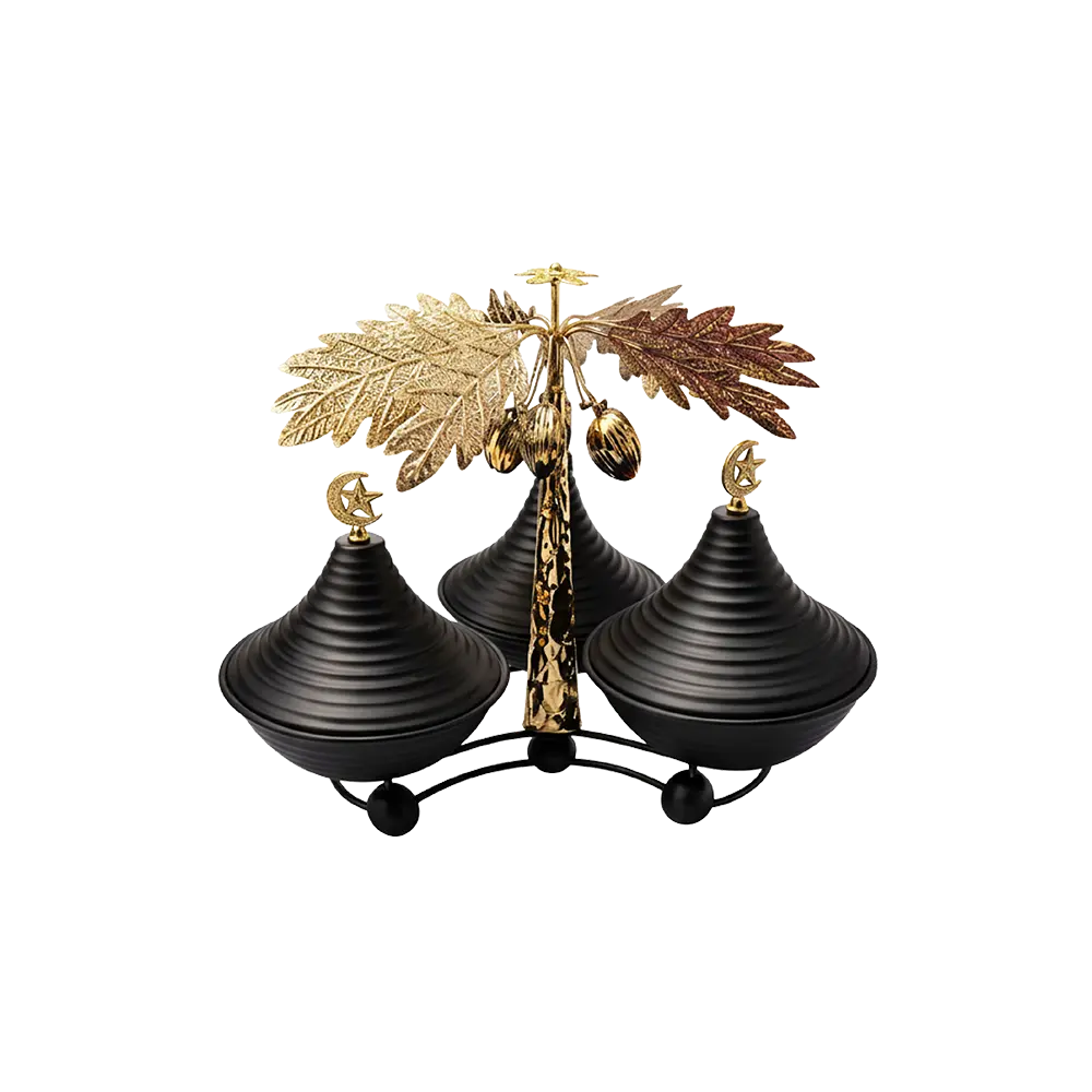 Ramadan Metal Palm Tree Design 3pcs Black Serving Set