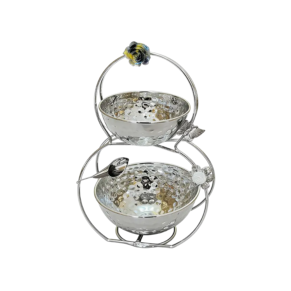 Ramadan-Metal-Two-Tier-Silver-Serving-Stand Ramadan Metal Two Tier Silver Serving Stand
