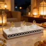 Ramadan Metal White & Gold Dome Serving Set1
