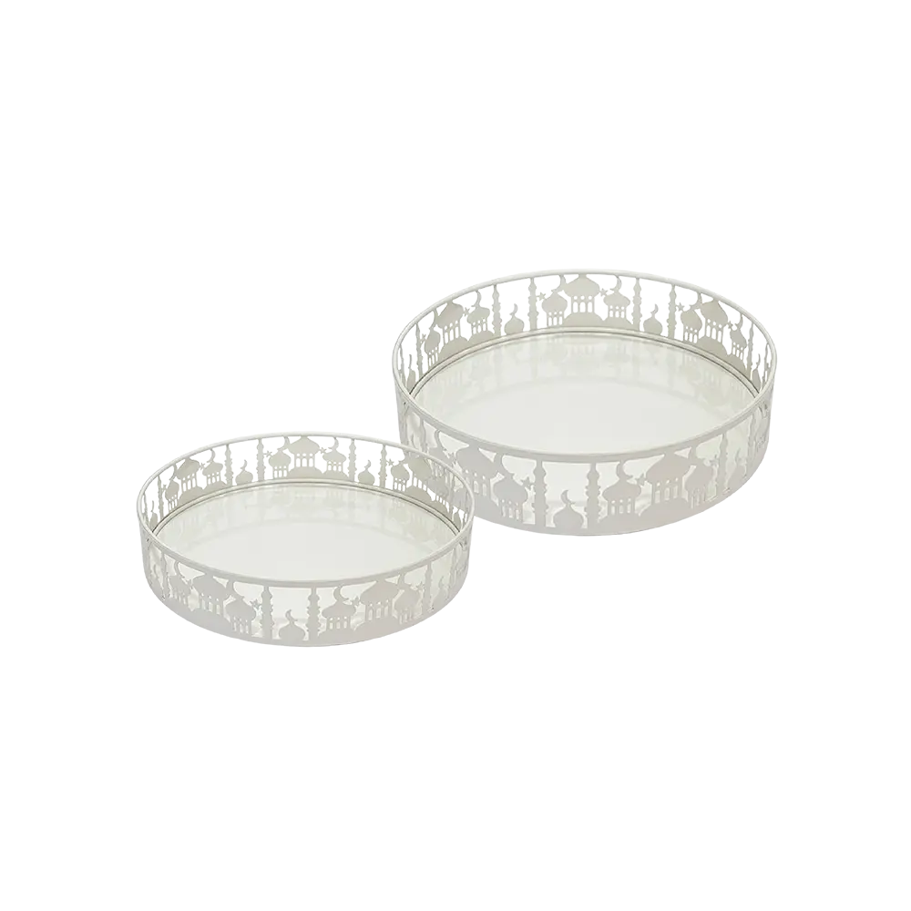 Ramadan-Round-Metal-White-Serving-Tray Ramadan Round Metal White Serving Tray